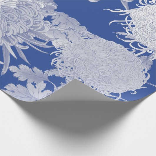 Blau Weiß Vintag Chinoiserie Blumenmuster Geschenkpapier (Ecke)