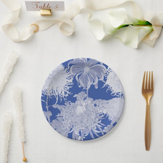 Blau Weiß Vintag Chinoiserie Blumenmuster Pappteller (Hochzeit)