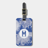 Blau Weiß Vintag Chinoiserie Floral Monogram Gepäckanhänger (Vorderseite vertikal)
