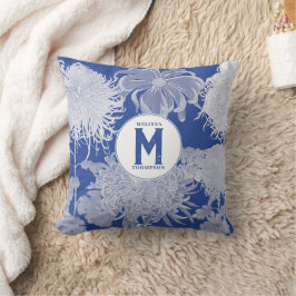 Blau Weiß Vintag Chinoiserie Floral Monogram Kissen