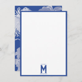 Blau Weiß Vintag Chinoiserie Floral Monogram Mitteilungskarte