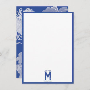 Blau Weiß Vintag Chinoiserie Floral Monogram Mitteilungskarte