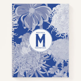 Blau Weiß Vintag Chinoiserie Floral Monogram Notizblock
