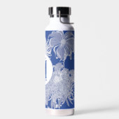 Blau Weiß Vintag Chinoiserie Floral Monogram Trinkflasche (Links)