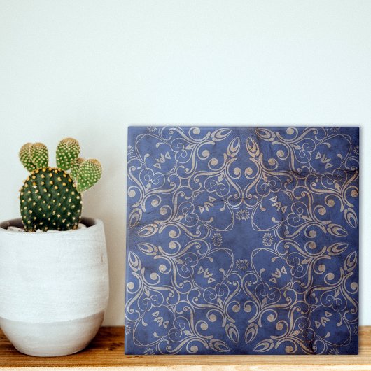 Blau-Weiß-Vintag-Weißkalkstein-Look Fliese