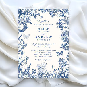 Blau weiß Vintage Blumen botanische Hochzeit Einladung