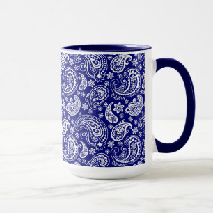 Blau-Weiß-Vintage Blumenpalisley-Design Tasse