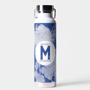 Blau Weiß Vintage Chinoiserie Blumen Monogramm Trinkflasche