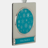 Blau & Weiß Weihnachtsschneeflocken Muster Banner-Ornament Silber (Rechts)