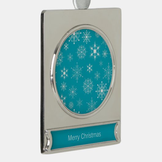 Blau & Weiß Weihnachtsschneeflocken Muster Banner-Ornament Silber (Rechts)