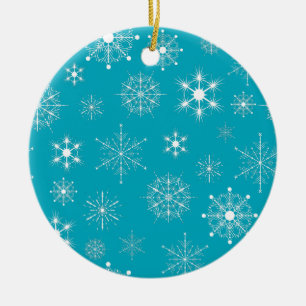 Blau & Weiß Weihnachtsschneeflocken Muster Keramikornament