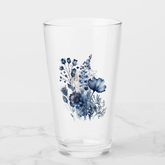 Blau-weiß Wildblumen im Delft-Stil Glas (Vorderseite)