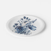 Blau-weiß Wildblumen im Delft-Stil Pappteller (Schrägansicht)