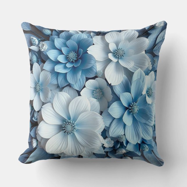 Blau-weiße 3D-Blume Kissen (Vorderseite)