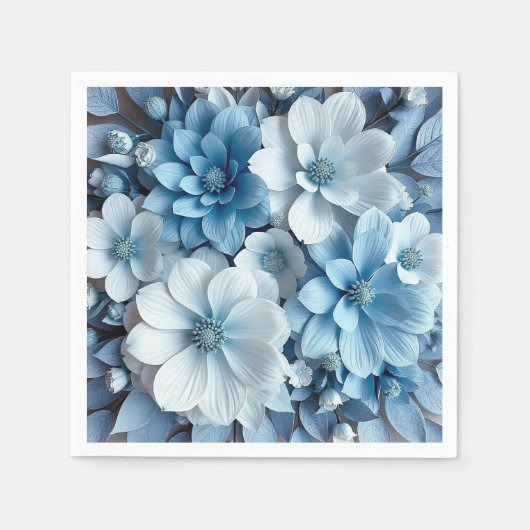 Blau-weiße 3D-Blume Serviette (Vorderseite)