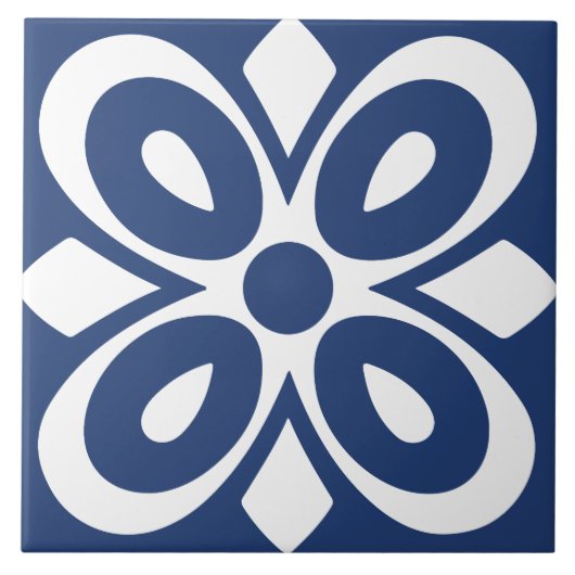 Blau-weiße abstrakte florale Geometrie Fliese (Vorderseite)