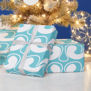 Blau-weiße abstrakte Kurvenmuster-Dekoration Geschenkpapier