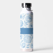 Blau-weiße Aquarell-Blumenmonogramm-Name Trinkflasche (Links)