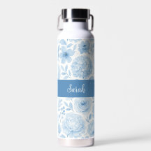 Blau-weiße Aquarell-Blumenmonogramm-Name