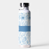Blau-weiße Aquarell-Blumenmonogramm-Name Trinkflasche (Rechts)
