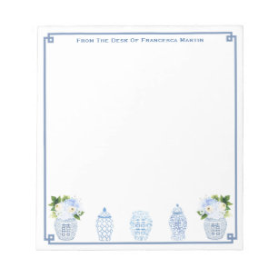 Blau-Weiße Aquarell-Chinoiserie Personalisiert Notizblock