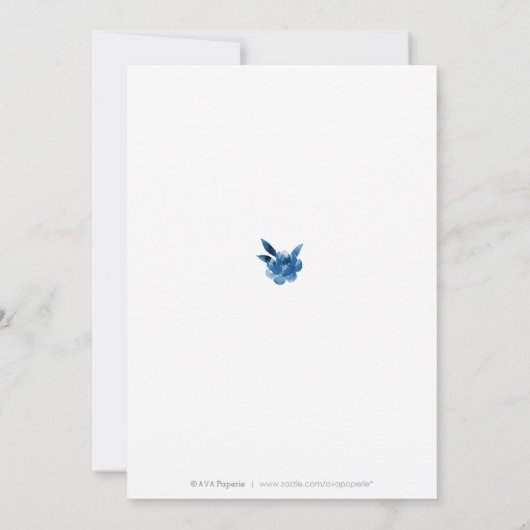 Blau-weiße Aquarellblumen-Brautparty Einladung (Rückseite)