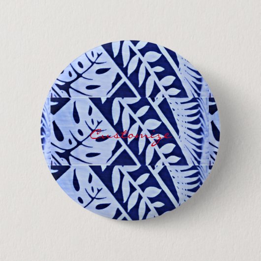 Blau Weiße Blätter Muster Thunder_Cove Button (Vorderseite)