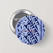 Blau Weiße Blätter Muster Thunder_Cove Button (Vorne & Hinten)