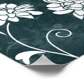 Blau-weiße Blume aus geblümten Damast, mädchenhaft Poster (Ecke)