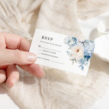 Blau-weiße Blume Hochzeitskarte RSVP