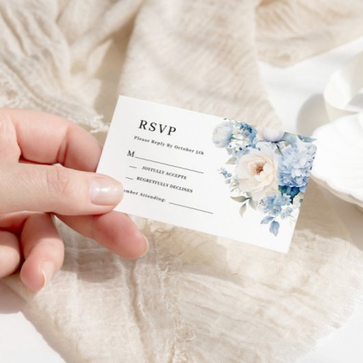 Blau-weiße Blume Hochzeitskarte RSVP Begleitkarte