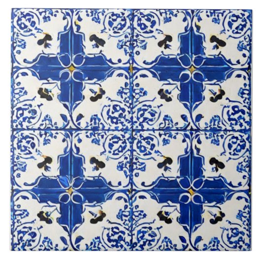 Blau-weiße Blume inspiriert mediterraner Stil Fliese (Vorderseite)