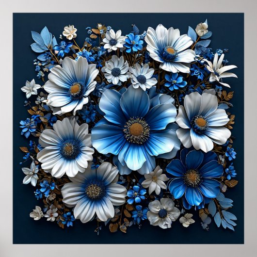 Blau-weiße Blume Poster (Vorne)