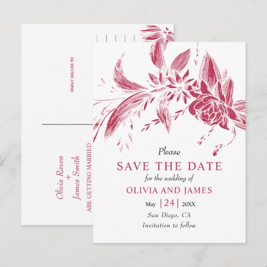 Blau-weiße Blume Save the Date Postkarte (Vorne/Hinten)