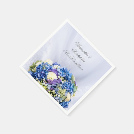 Blau-weiße Blume und Hochzeitskleid Serviette (Ecke)