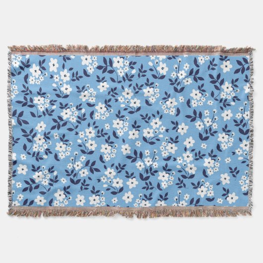 Blau, weiße Blume: Vintag Decke (Vorderseite)