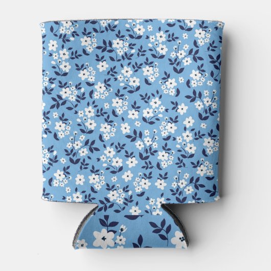 Blau, weiße Blume: Vintag Dosenkühler (Vorderseite)