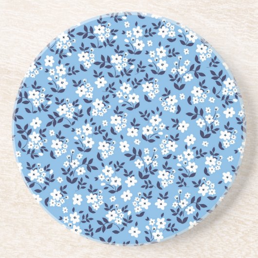 Blau, weiße Blume: Vintag Getränkeuntersetzer (Vorne)