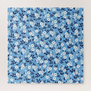 Blau, weiße Blume: Vintag Puzzle