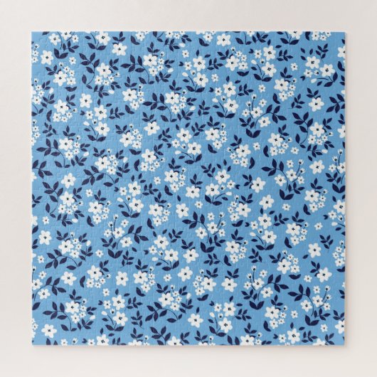 Blau, weiße Blume: Vintag Puzzle (Vertikal)