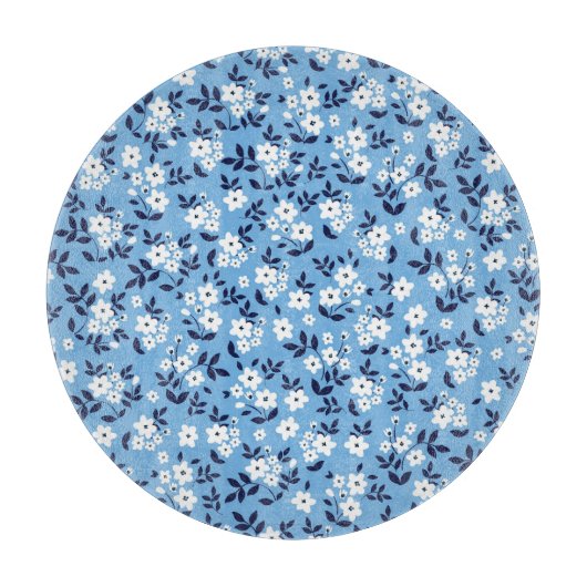Blau, weiße Blume: Vintag Schneidebrett (Vorderseite)