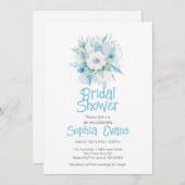 Blau-weiße Blume Weißes Brautparty Einladung (Vorne/Hinten)