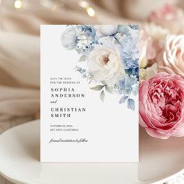Blau-weiße Blume zum Hochzeitsstichtag speichern d Einladung