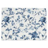 Blau-weiße Blumen-Brautabschiedsparty Große Geschenktüte (Rückseite)