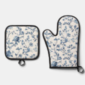 Blau-weiße Blumen-Brautparty Ofenhandschuh & Topflappen-Set (Vorderseite)