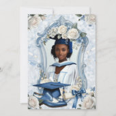 Blau-weiße Blumen-Foto-Abschlussanzeige (Vorderseite)