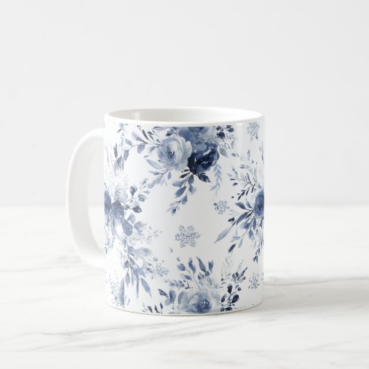 Blau Weiße Blumen Kaffeetasse (Vorderseite Links)