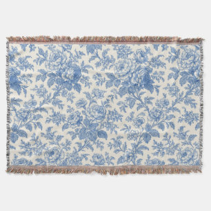 Blau-weiße Blumengewebe Toile de Jouy Decke