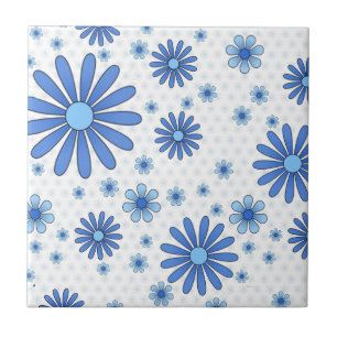 Blau-weiße Blumenkraft Retro-Blumen Fliese
