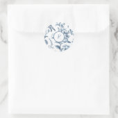 Blau-weiße Blumenmuster Runder Aufkleber (Tasche)
